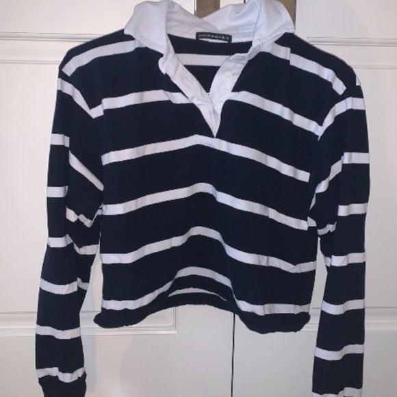 Striped Collared Navy and White Brandy Long Sleeve - Picture 1 of 4
